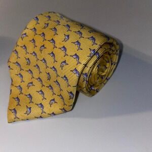 Tommy Hilfiger‎ vtg Yellow and blue marlin print silk tie